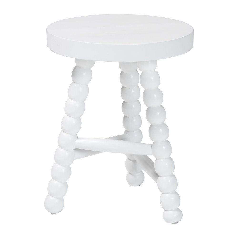 David Acacia Wood Multipurpose Accent Stool - Turned Bobbin Decorative, White