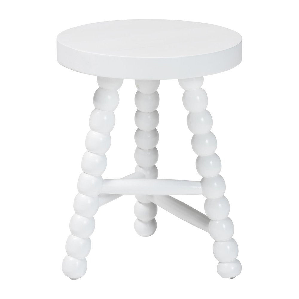 David Acacia Wood Multipurpose Accent Stool - Turned Bobbin Decorative, White