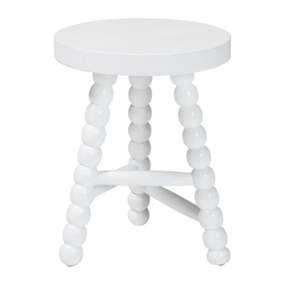David Acacia Wood Multipurpose Accent Stool - Turned Bobbin Decorative, White