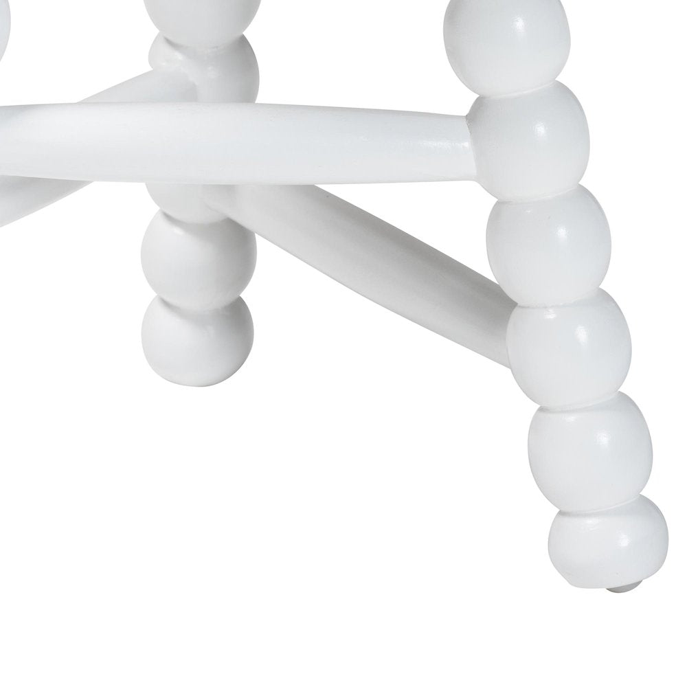 David Acacia Wood Multipurpose Accent Stool - Turned Bobbin Decorative, White