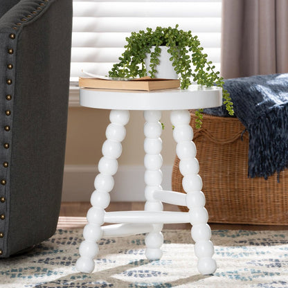 David Acacia Wood Multipurpose Accent Stool - Turned Bobbin Decorative, White