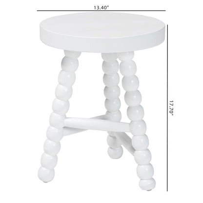 David Acacia Wood Multipurpose Accent Stool - Turned Bobbin Decorative, White