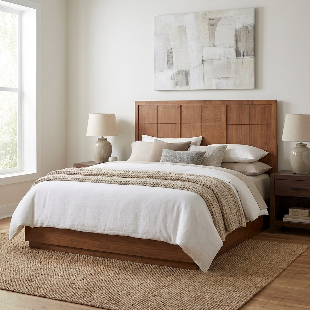 Rustic Brown King Size Headboard with Rubberwood Frame and Ash Veneer