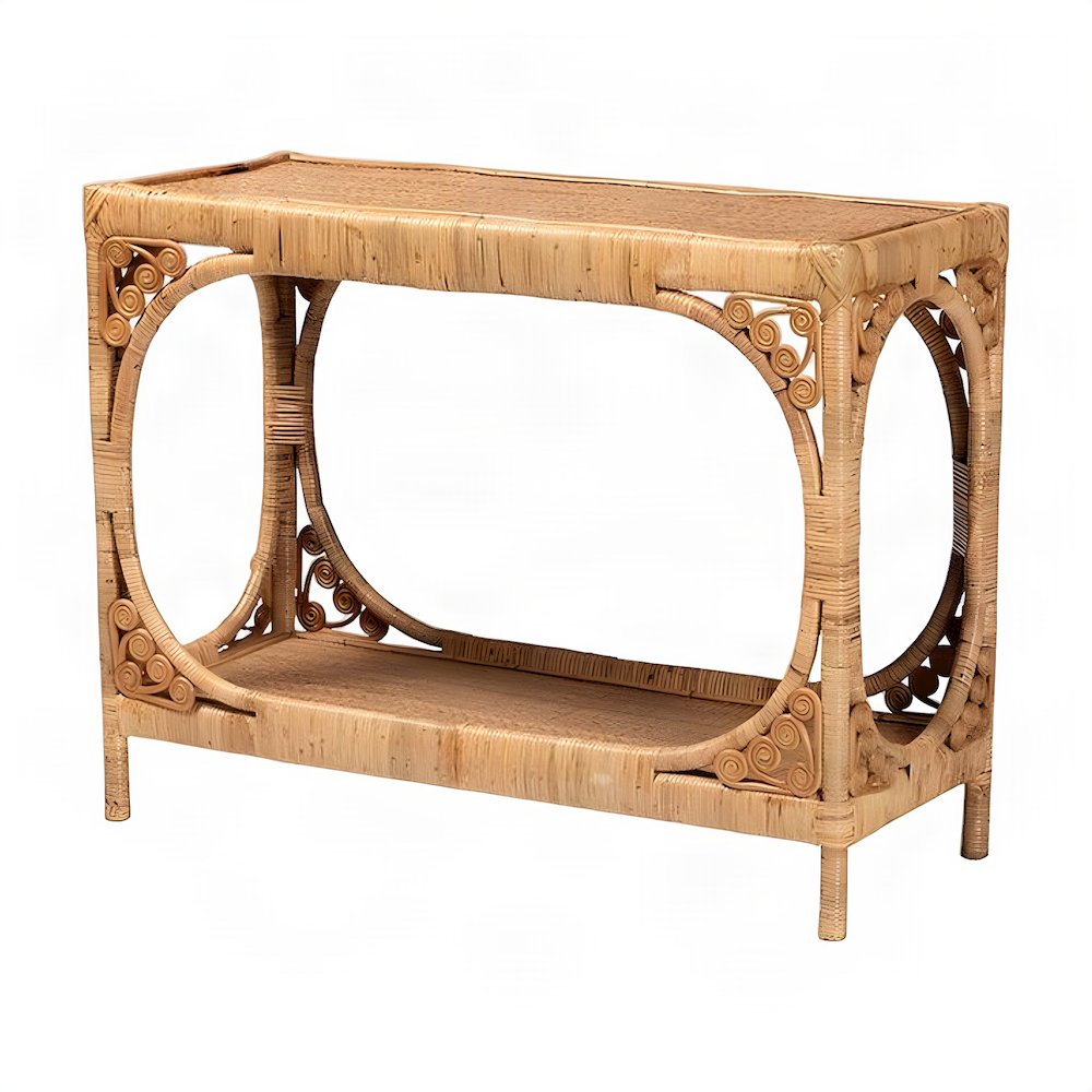 Bohemian Rattan Console Table, Narrow Entryway Hallway Sofa Table, Light Honey