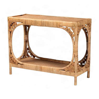 Bohemian Rattan Console Table, Narrow Entryway Hallway Sofa Table, Light Honey