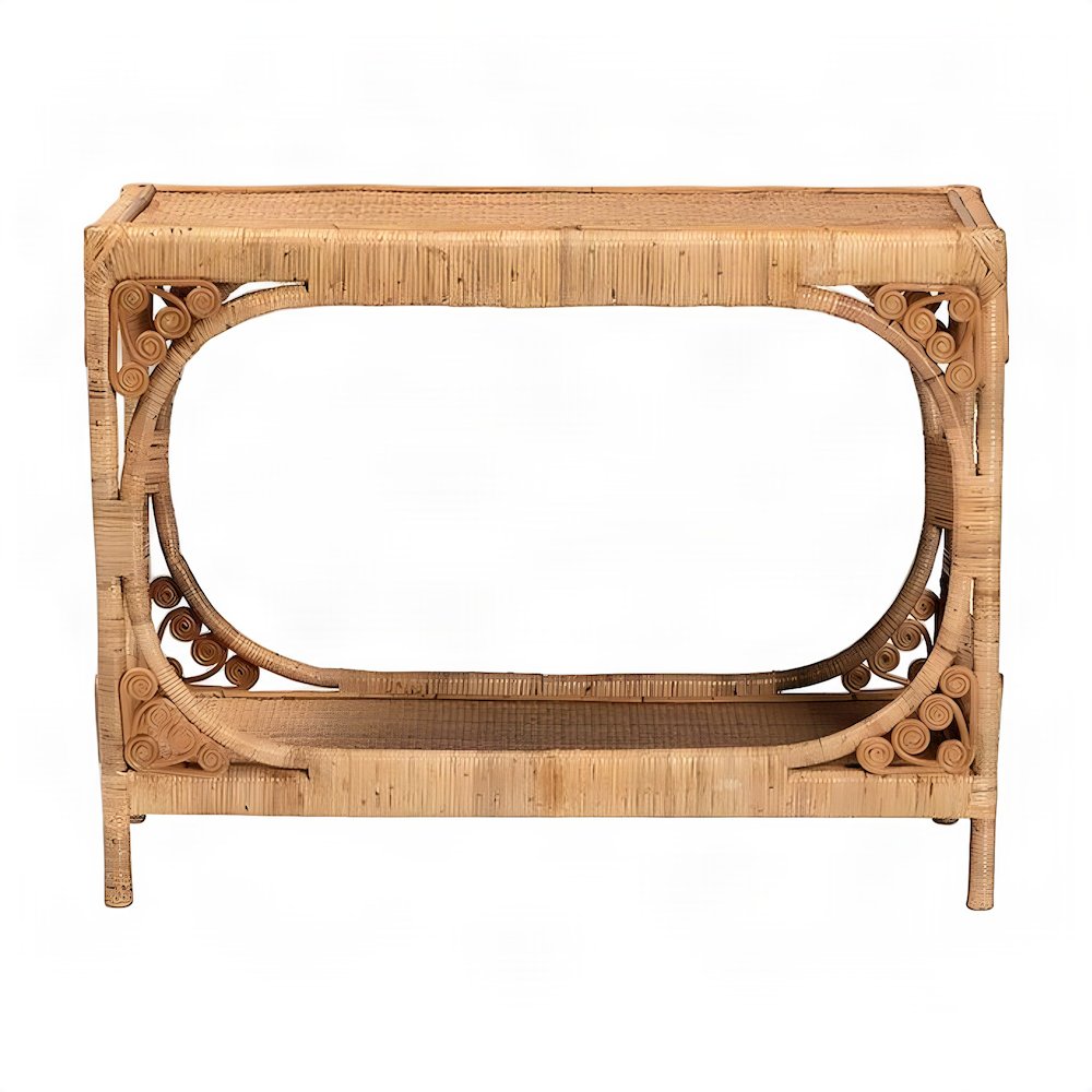 Bohemian Rattan Console Table, Narrow Entryway Hallway Sofa Table, Light Honey