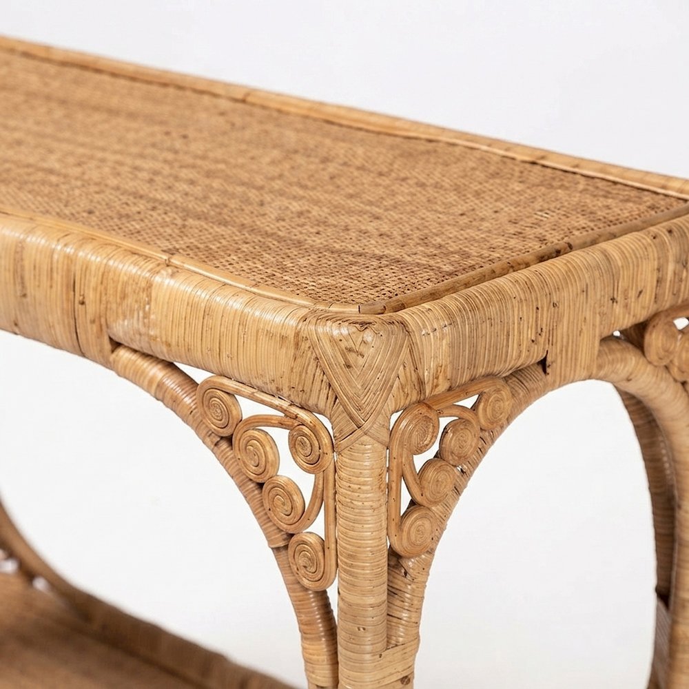 Bohemian Rattan Console Table, Narrow Entryway Hallway Sofa Table, Light Honey