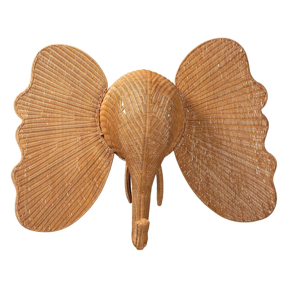 Elissa Elephant Head Natural Rattan Wall Decor