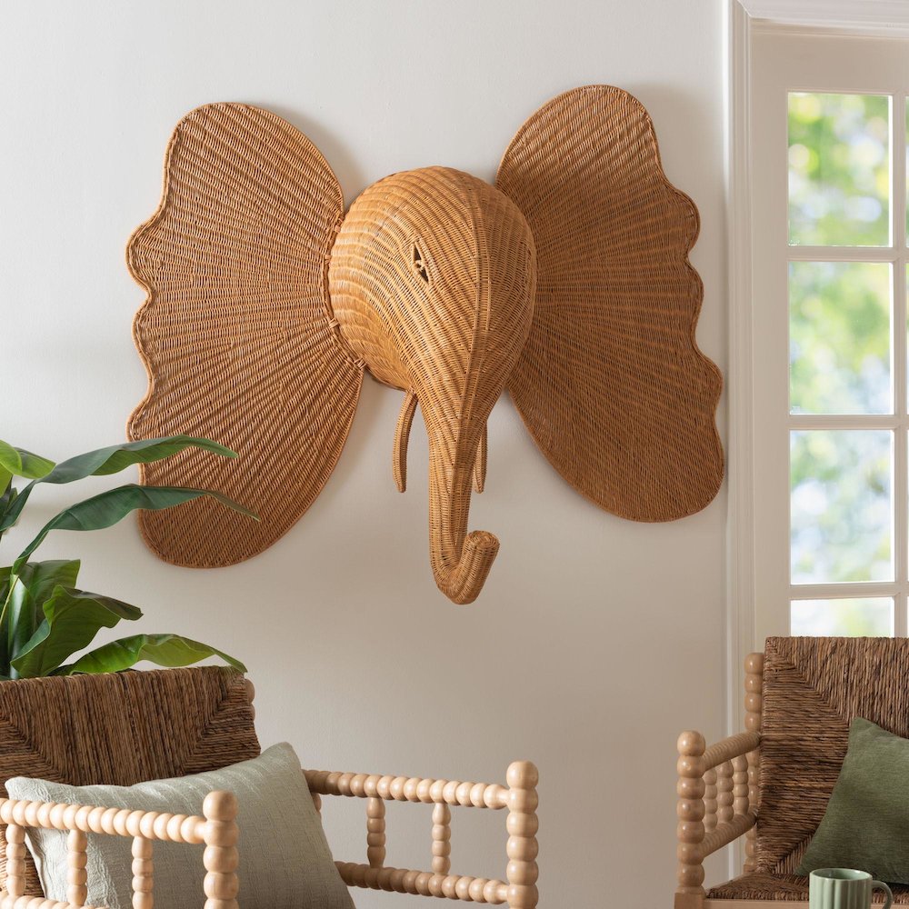Elissa Elephant Head Natural Rattan Wall Decor