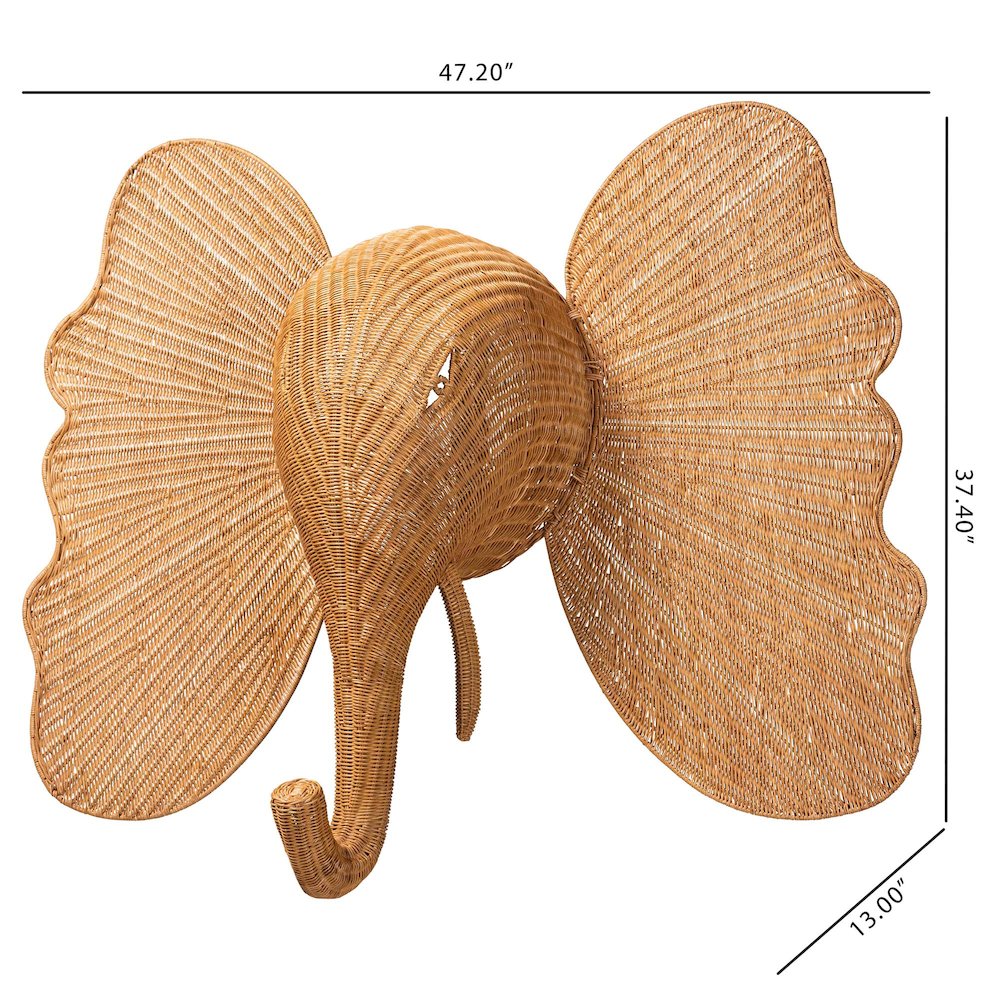 Elissa Elephant Head Natural Rattan Wall Decor