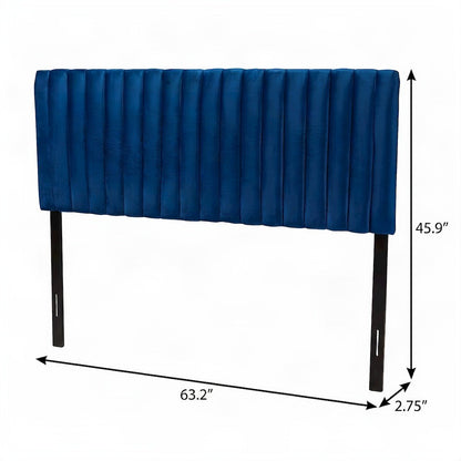 Velvet-Upholstered Channel-Tufted Queen Headboard Only, Navy Blue/Dark Brown