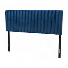 Velvet-Upholstered Channel-Tufted Queen Headboard Only, Navy Blue/Dark Brown