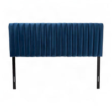 Velvet-Upholstered Channel-Tufted Queen Headboard Only, Navy Blue/Dark Brown