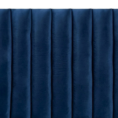 Velvet-Upholstered Channel-Tufted Queen Headboard Only, Navy Blue/Dark Brown