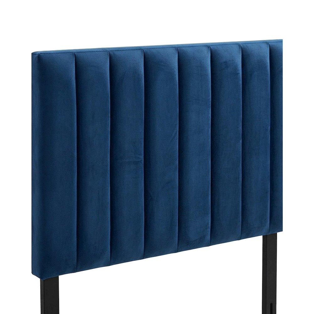 Velvet-Upholstered Channel-Tufted Queen Headboard Only, Navy Blue/Dark Brown
