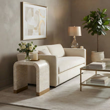 Capiz Shell Side Table with Lacquered MDF Frame and Metal Legs, Beige/White/Gold