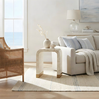Capiz Shell Side Table with Lacquered MDF Frame and Metal Legs, Beige/White/Gold