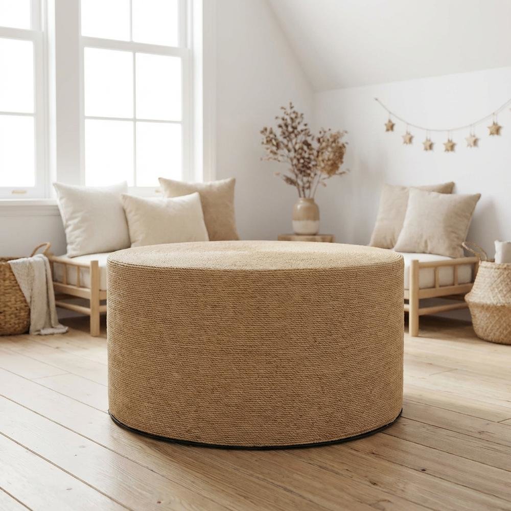 Round Handwoven Authentic Jute Coffee Table with Boho Style and Sturdy Build