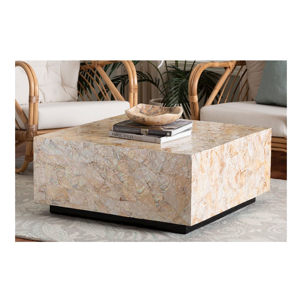 Fraley Capiz Shell Coffee Table with Plinth Base