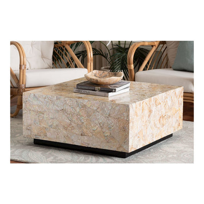 Fraley Capiz Shell Coffee Table with Plinth Base