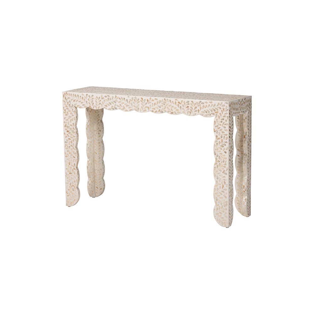 Hedya Floral Capiz Shell Console Table with Scalloped Detailing