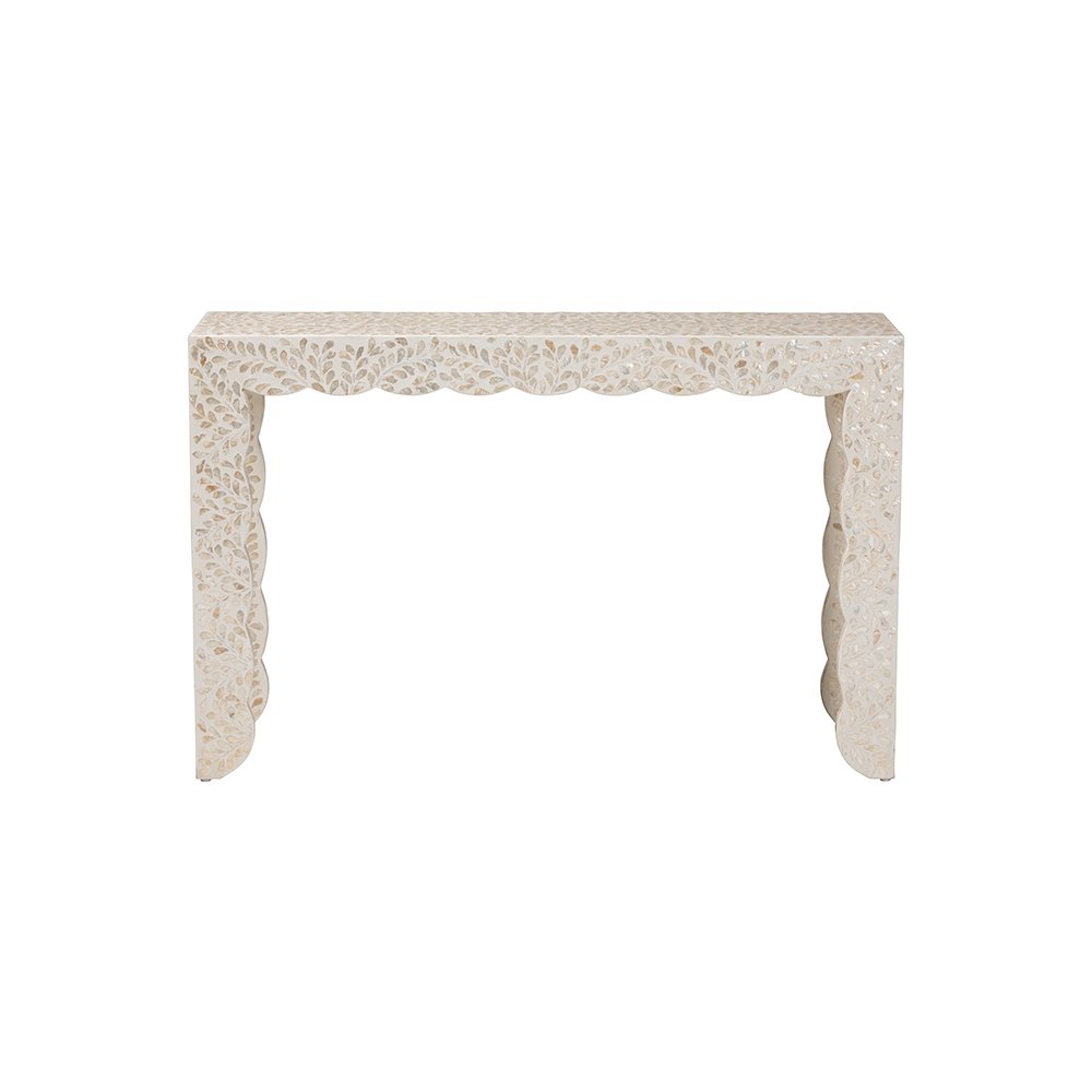 Hedya Floral Capiz Shell Console Table with Scalloped Detailing