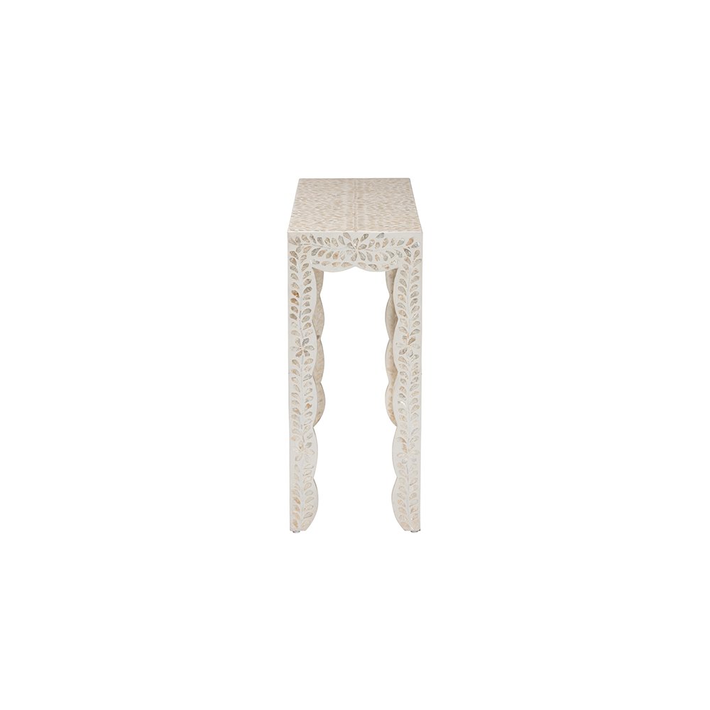 Hedya Floral Capiz Shell Console Table with Scalloped Detailing
