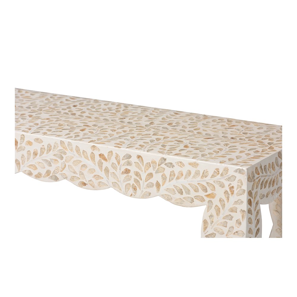 Hedya Floral Capiz Shell Console Table with Scalloped Detailing