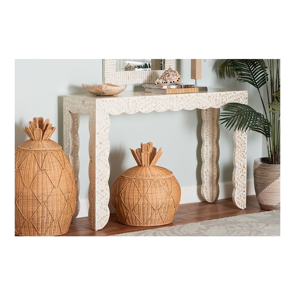 Hedya Floral Capiz Shell Console Table with Scalloped Detailing