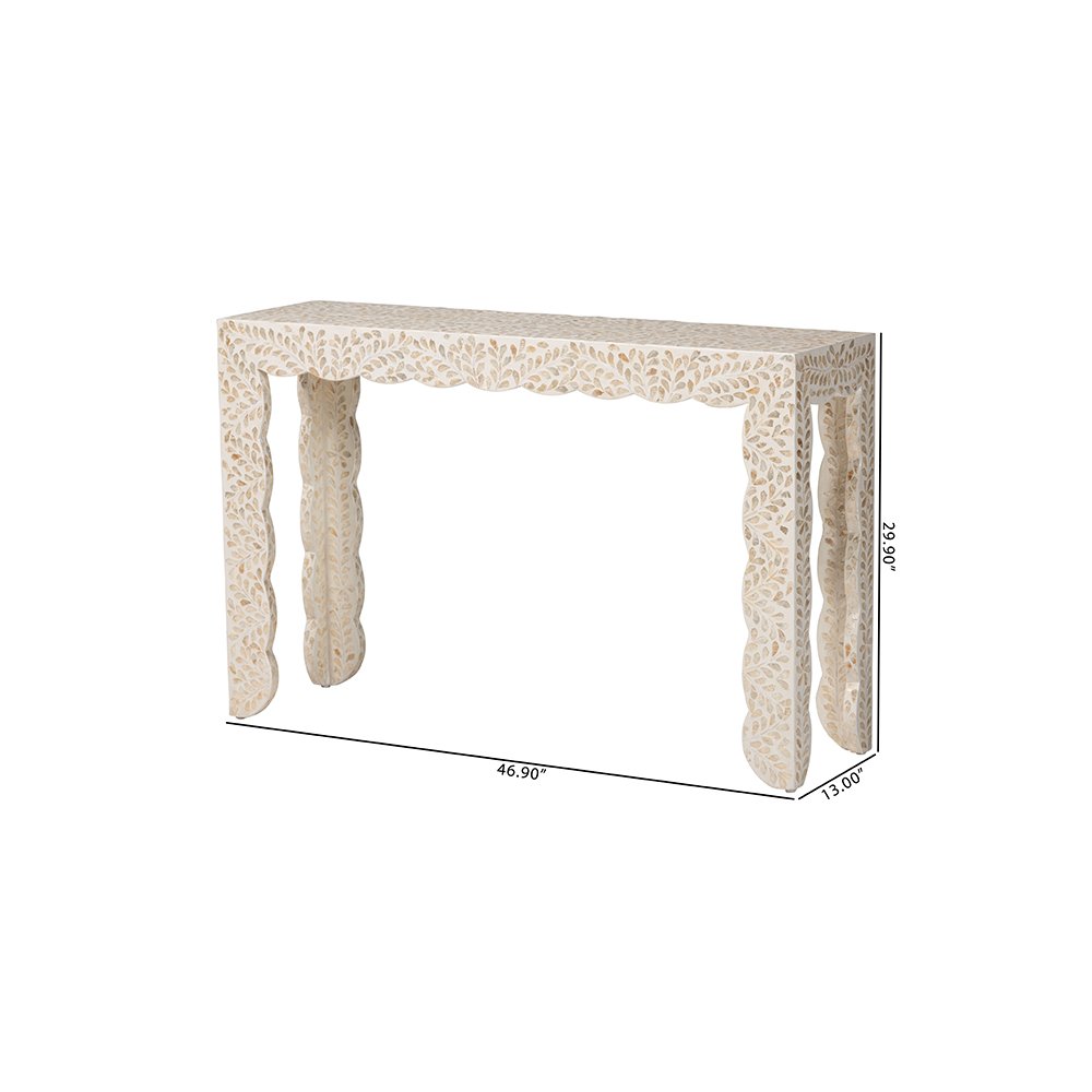 Hedya Floral Capiz Shell Console Table with Scalloped Detailing