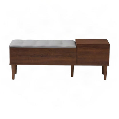 Fabric-Cushioned Wood Entryway Bench with Shoe Storage, Light Grey/Walnut Brown