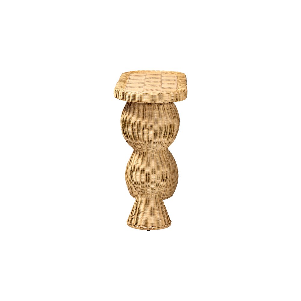 bali & pari Hisao Natural Rattan Checkered Console Table with Sculptural Base