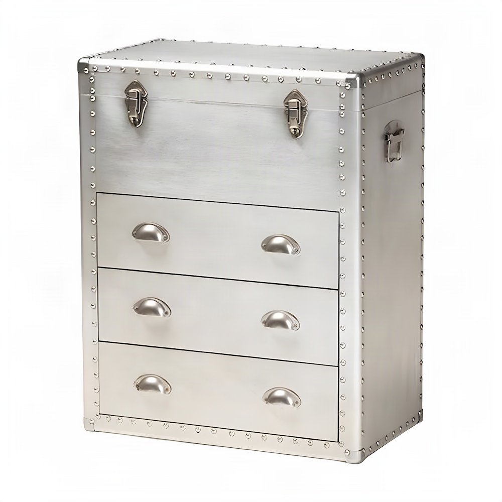 French Provincial Aluminum-Frame 3-Drawer Storage Accent Dresser, Silver