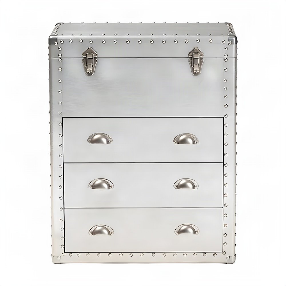 French Provincial Aluminum-Frame 3-Drawer Storage Accent Dresser, Silver