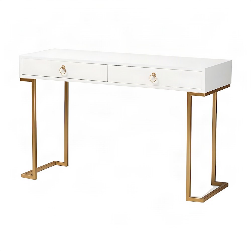 Firwood 2-Drawer Console Table, Entryway Sofa Table with Metal Legs, White/Gold
