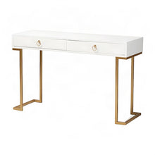 Firwood 2-Drawer Console Table, Entryway Sofa Table with Metal Legs, White/Gold