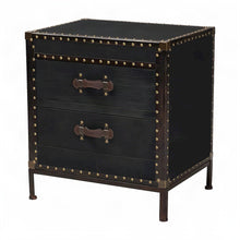 Canvas-Upholstered Vintage Trunk End Table with 2-Drawer Storage, Black/Brown