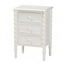MDF and Firwood 3-Drawer End Table with Spindle Legs, Nightstand, White