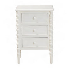 MDF and Firwood 3-Drawer End Table with Spindle Legs, Nightstand, White
