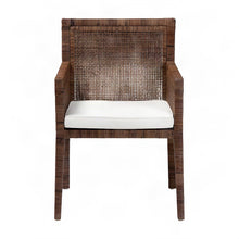 Rattan Dining Chair with Fabric Cushion and Mahogany Wood Frame, Antique Coffee