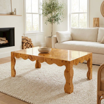 Organic Burl Wood Coffee Table with Light Mappa Legs and Modern Design