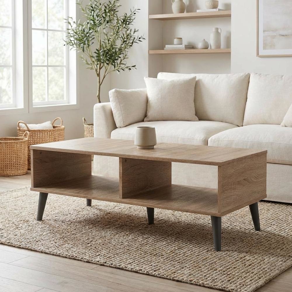 Light Grey and Oak Coffee Table with Particle Board Surface and Modern Style