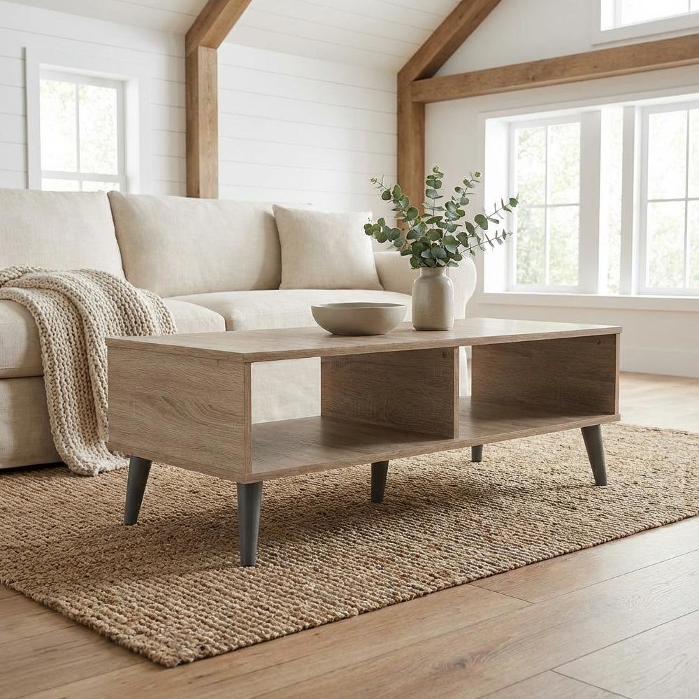 Light Grey and Oak Coffee Table with Particle Board Surface and Modern Style