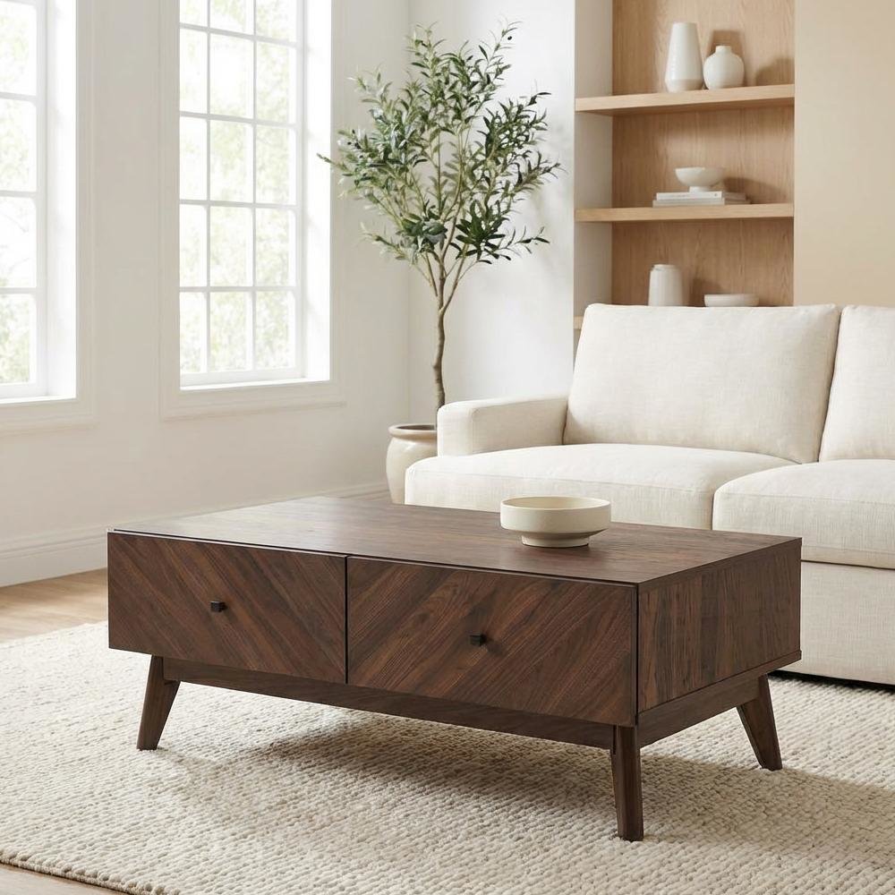 Brown MDF Mid-Century Modern Coffee Table with Sturdy Frame and Clean Surface