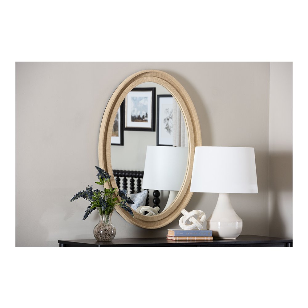 bali & pari Lailan Woven Grasscloth Mirror, Oval, Beige