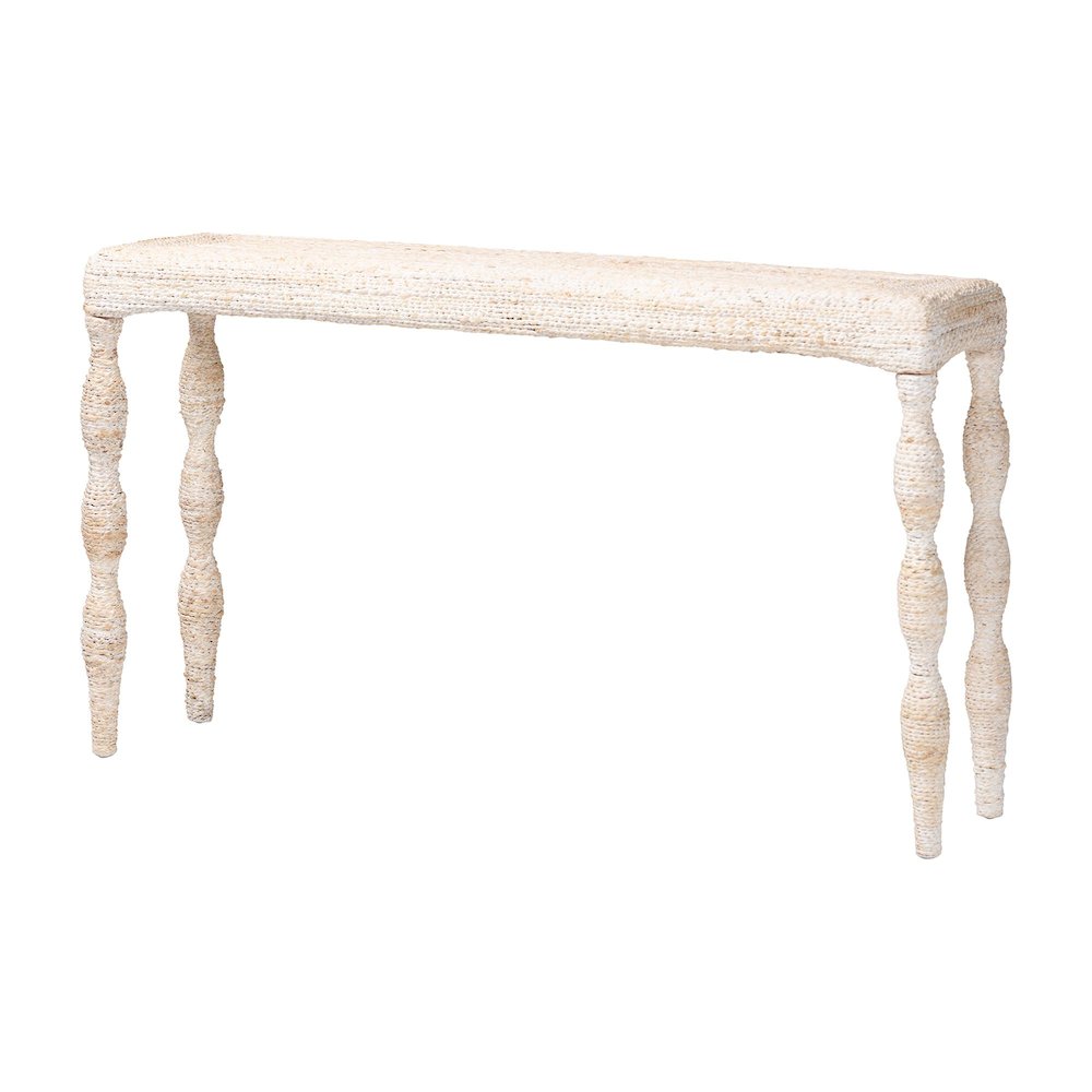 Lejane Woven Seagrass Console Table - Handwoven Wicker Waterfall Accent Table