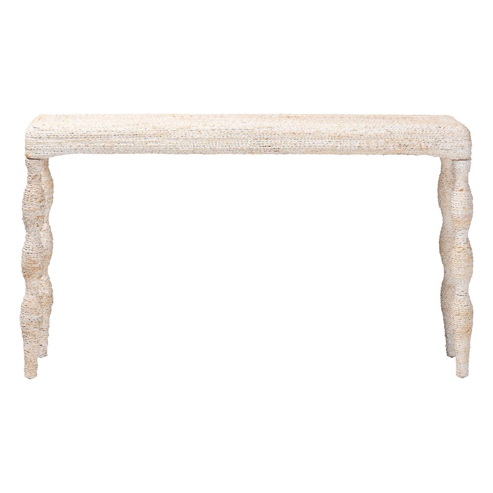 Lejane Woven Seagrass Console Table - Handwoven Wicker Waterfall Accent Table