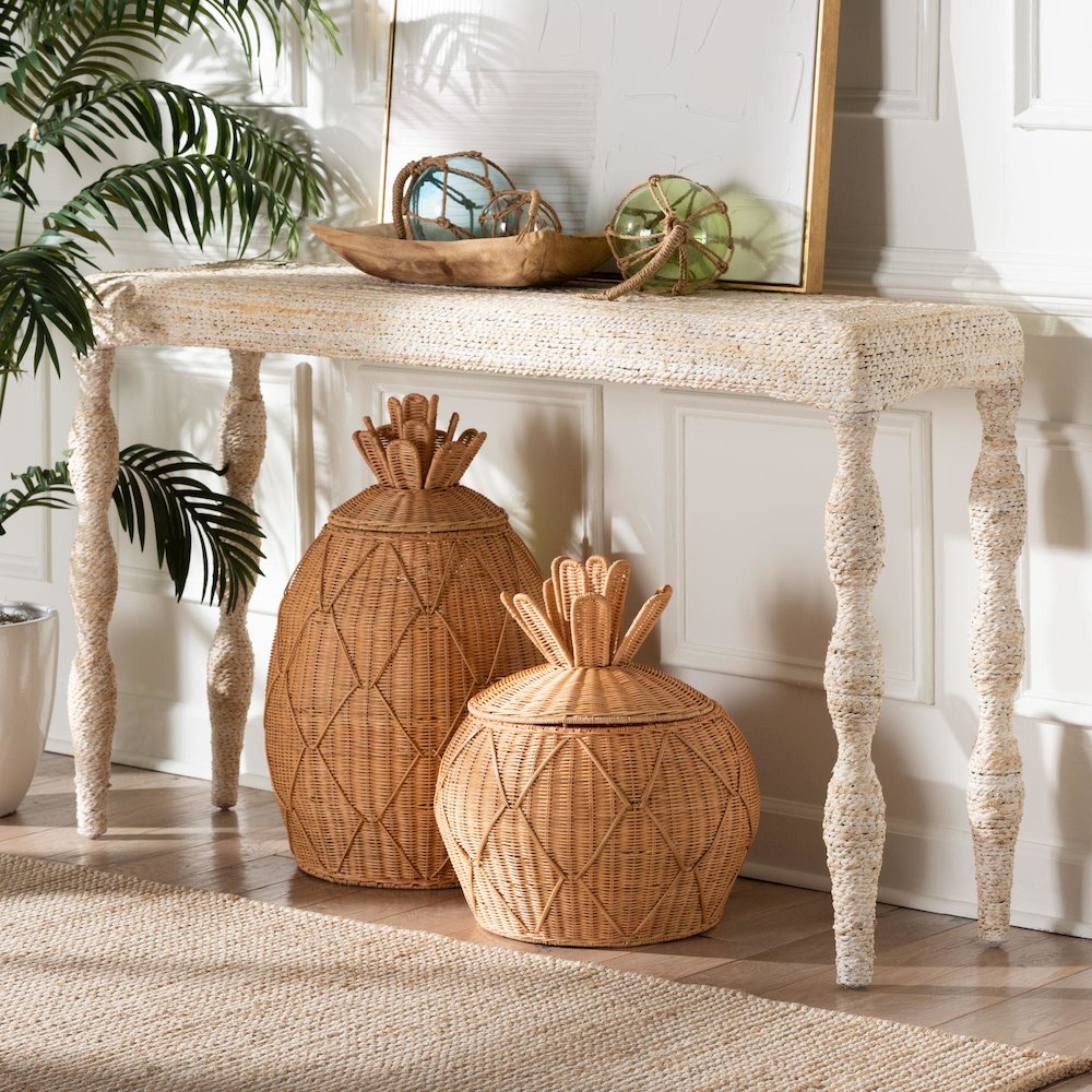 Lejane Woven Seagrass Console Table - Handwoven Wicker Waterfall Accent Table