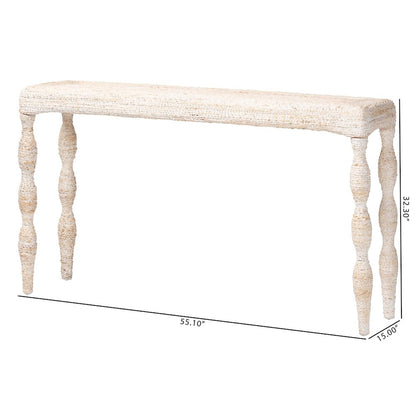 Lejane Woven Seagrass Console Table - Handwoven Wicker Waterfall Accent Table