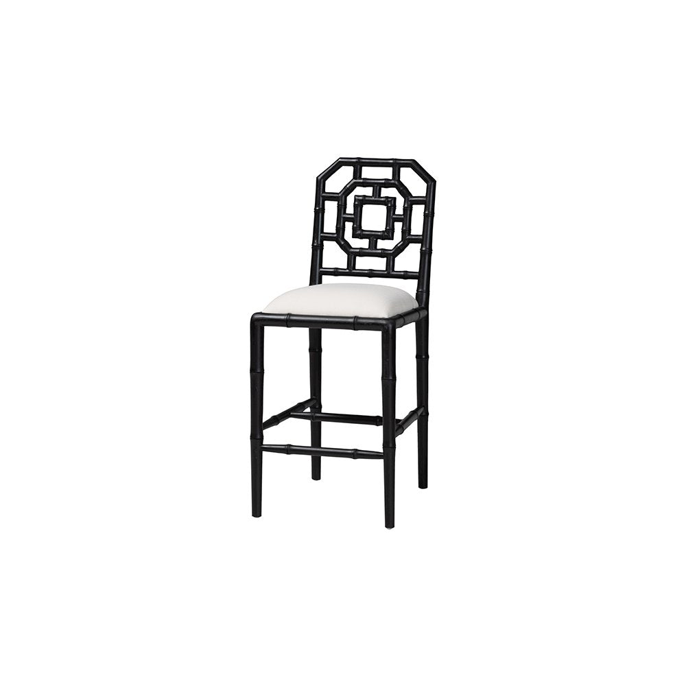 bali & pari Boone Counter Stool with Chinoiserie Design, Black